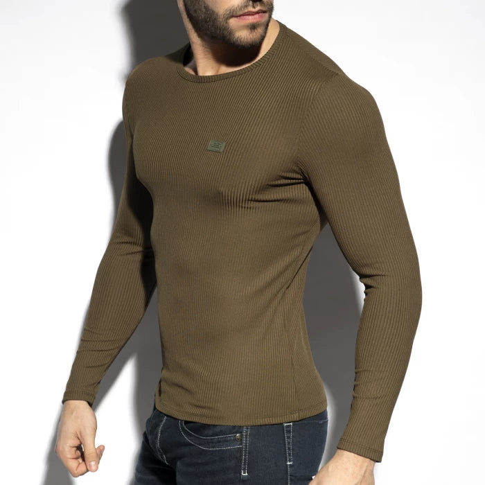 ES COLLECTION - RECYCLED RIB LONG SLEEVE T-SHIRT KHAKY - ADDICTED SA
