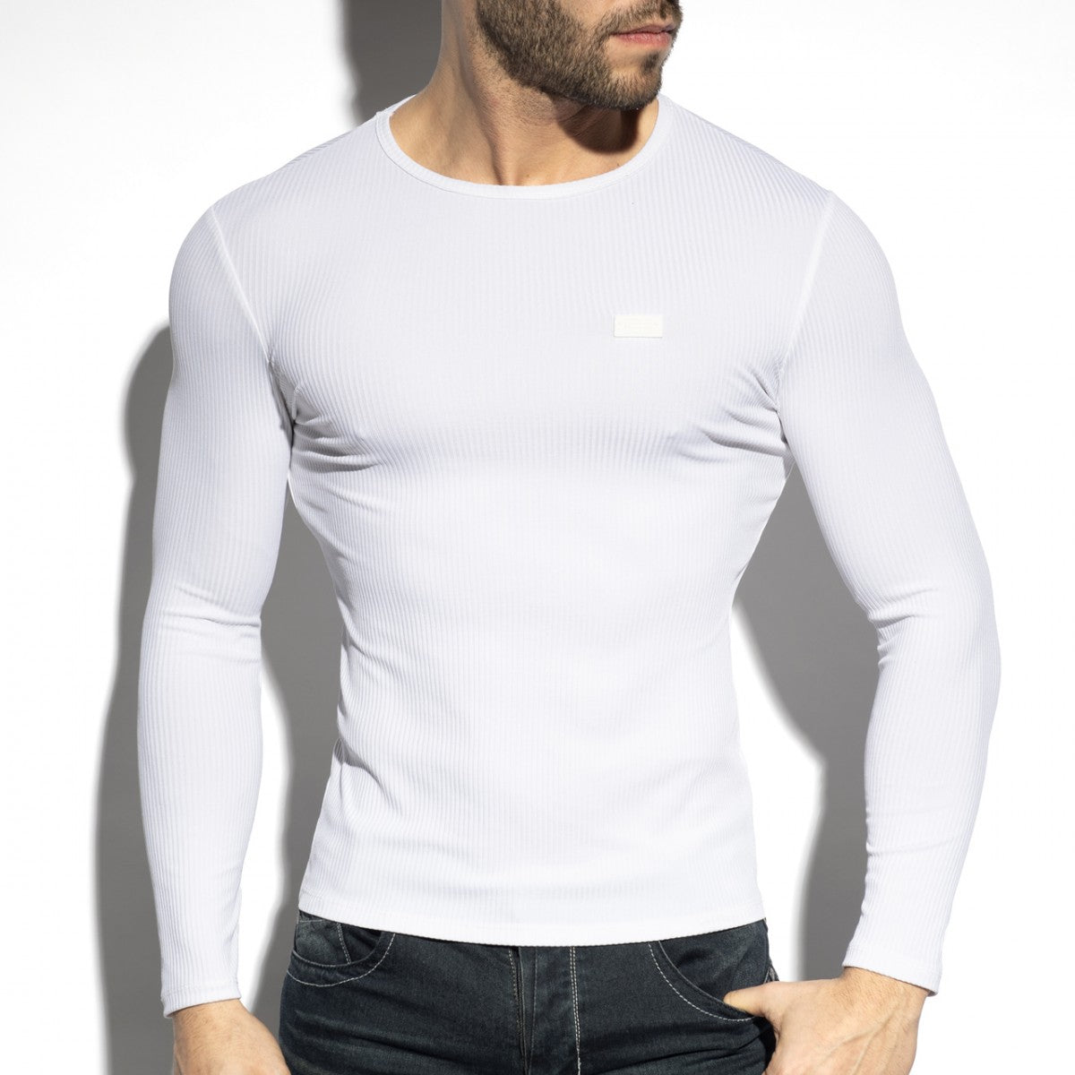 ES COLLECTION - RECYCLED RIB LONG SLEEVE T-SHIRT | White - ADDICTED SA