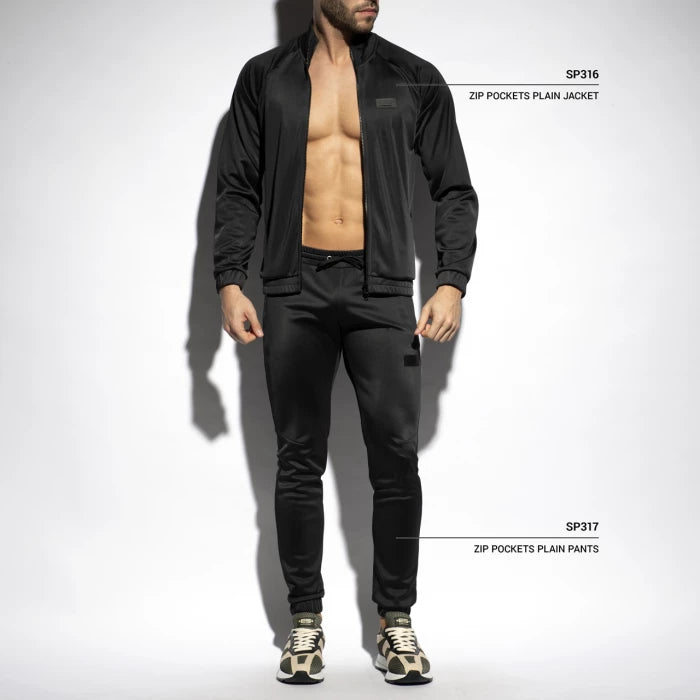 ES Collection Zip Pockets Plain Jacket Black - ADDICTED SA
