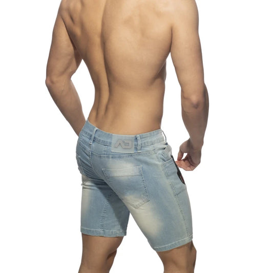 ADDICTED BERMUDA JEANS WITH PATCHES - LIGHT BLUE - ADDICTED SA