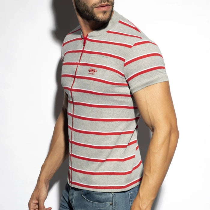 ES COLLECTION STRIPES POLO SHIRT - HEATHER GREY - ADDICTED SA