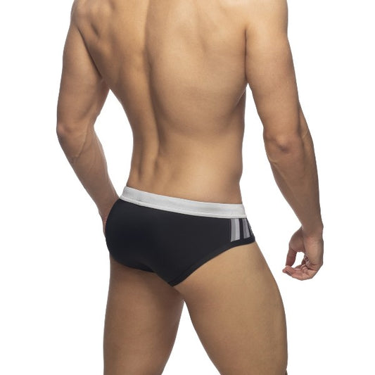 ADDICTED BLACK STRIPED SWIM BRIEF - SILVER