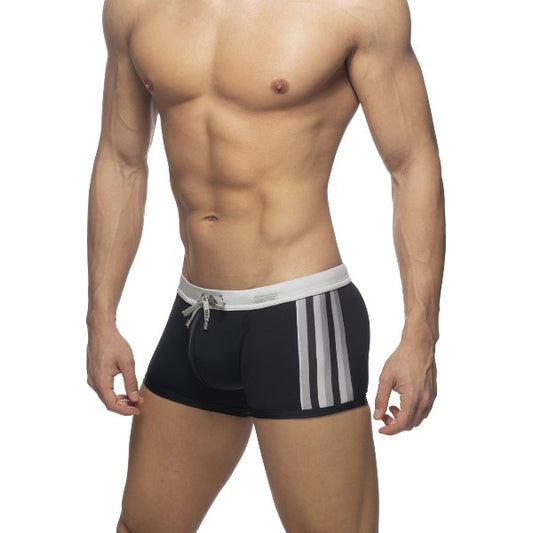 ADDICTED BLACK STRIPED SWIM TRUNK - SILVER