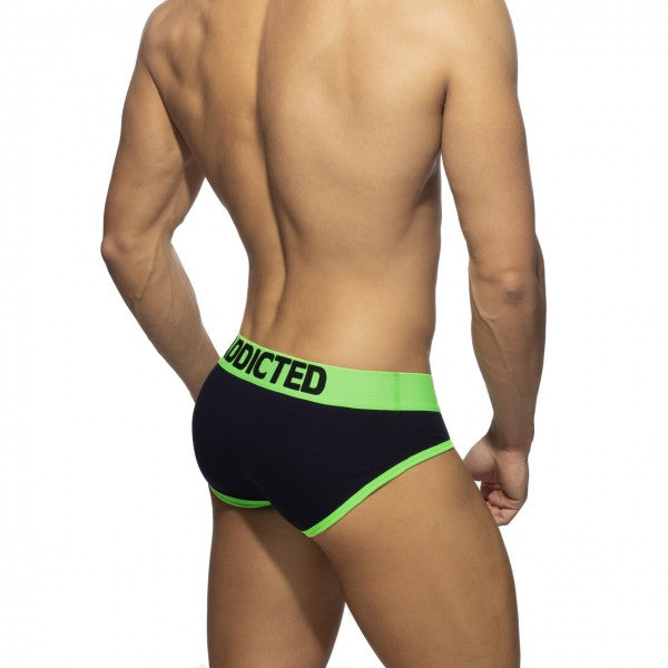 ADDICTED 3 PACK BLACK COTTON BRIEF - NEON CONTRASTS