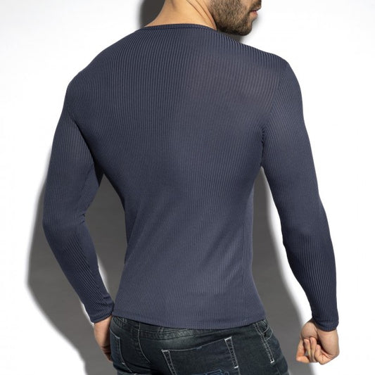 ES COLLECTION - RECYCLED RIB LONG SLEEVE T-SHIRT NAVY