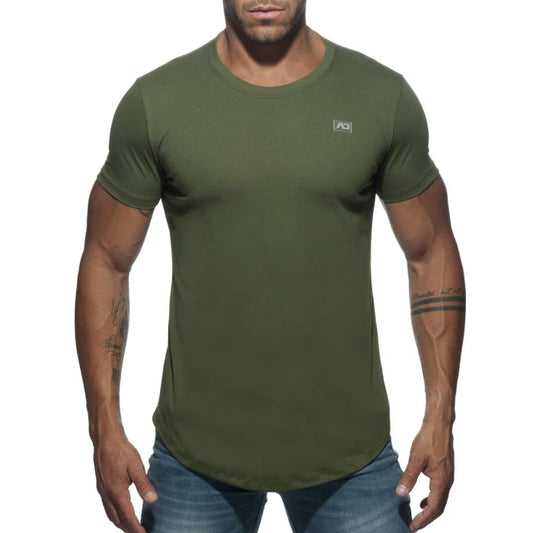 ADDICTED BASIC U NECK T- SHIRT - KHAKI