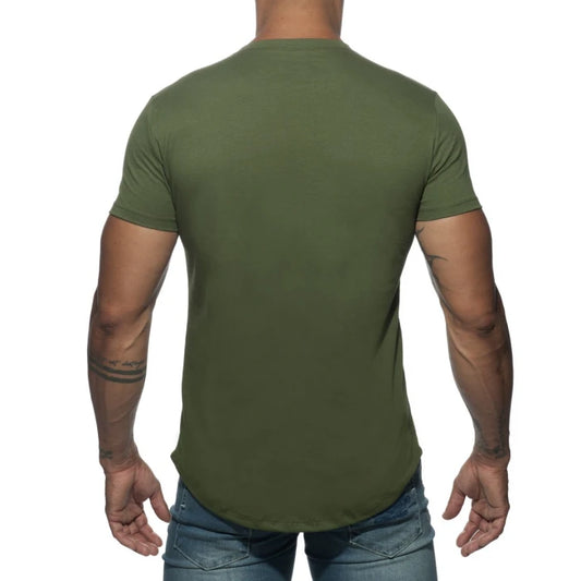 ADDICTED BASIC U NECK T- SHIRT - KHAKI