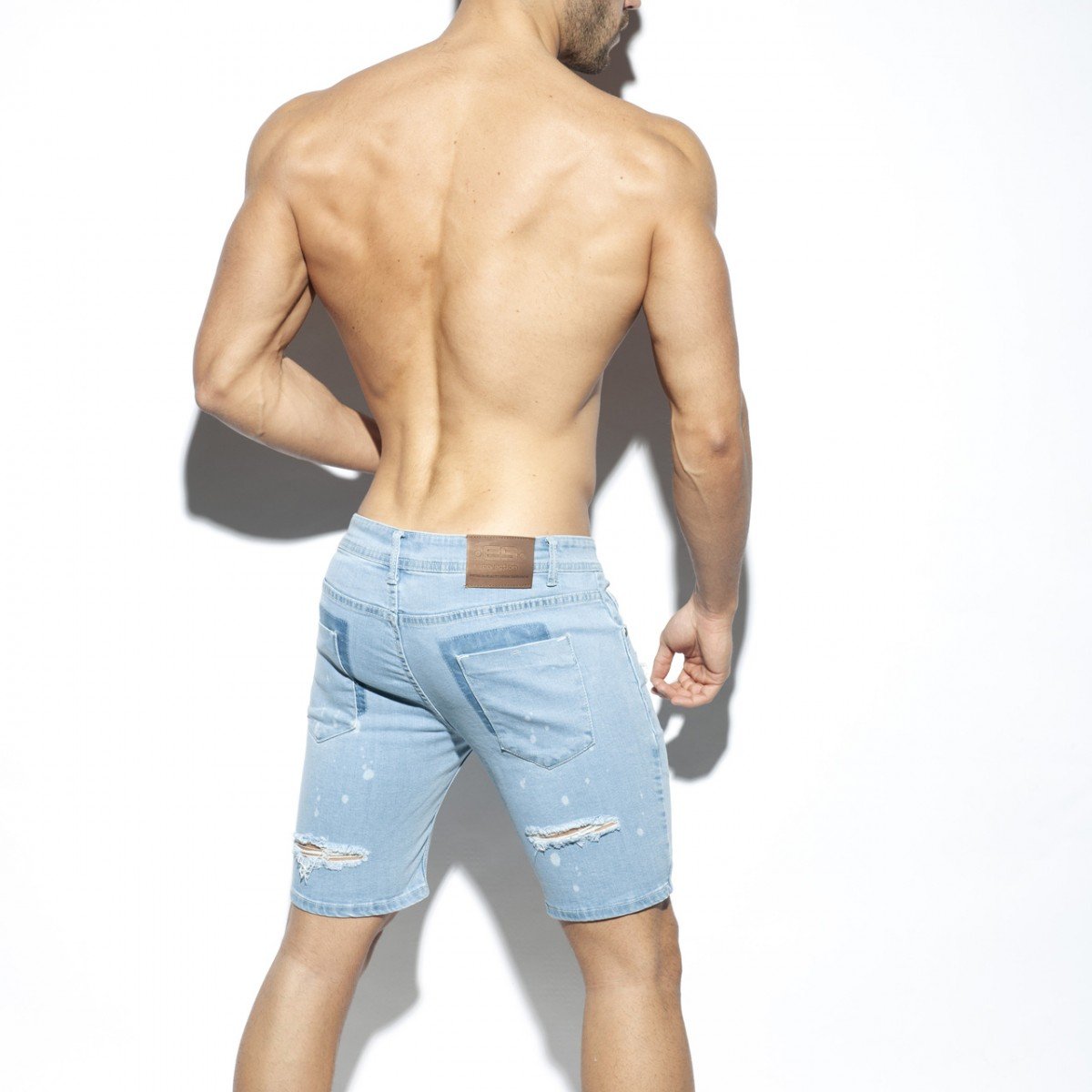 ES COLLECTION RIPPED SHORT JEANS - BLUE