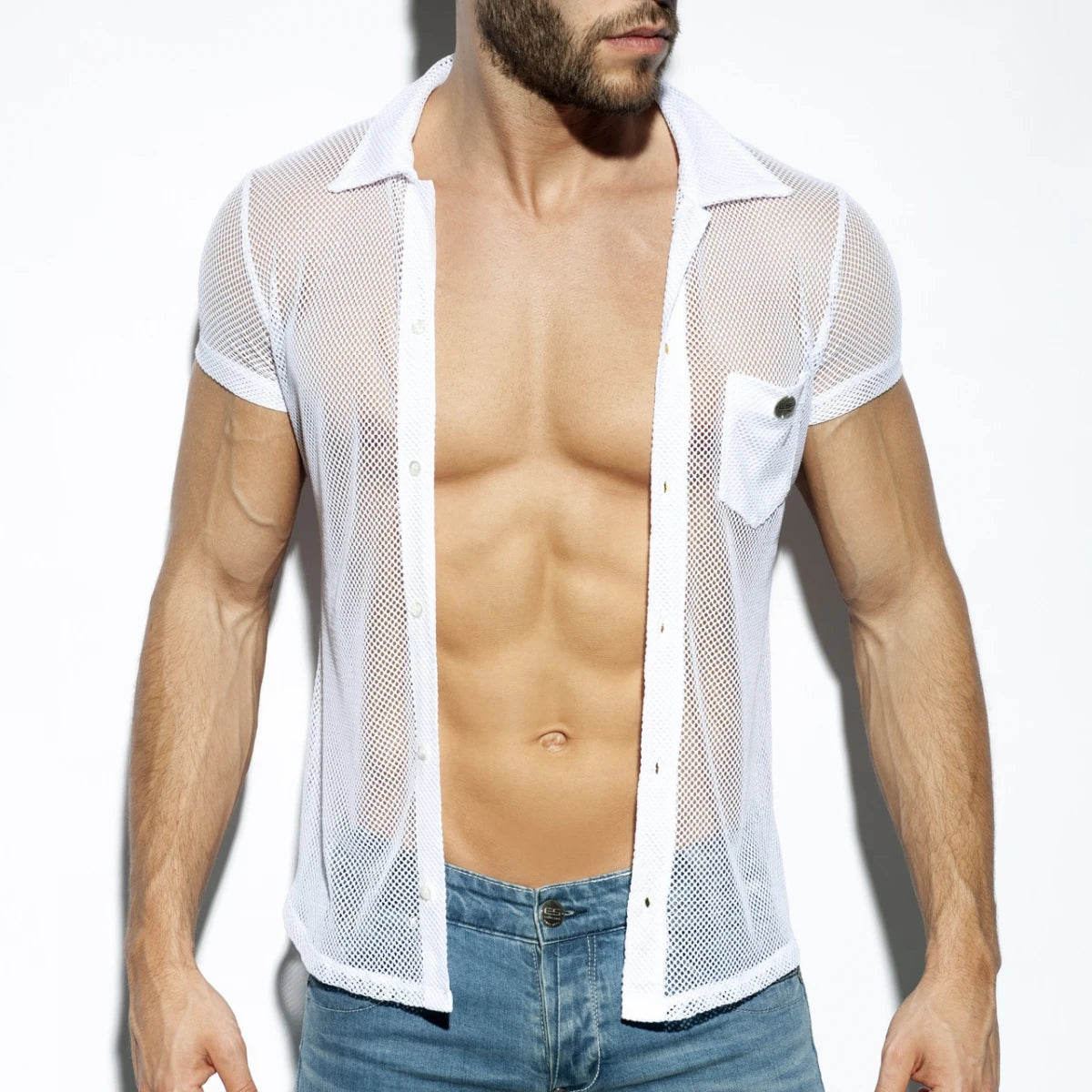 ES COLLECTION MESH SHORT SLEEVES SHIRT - WHITE