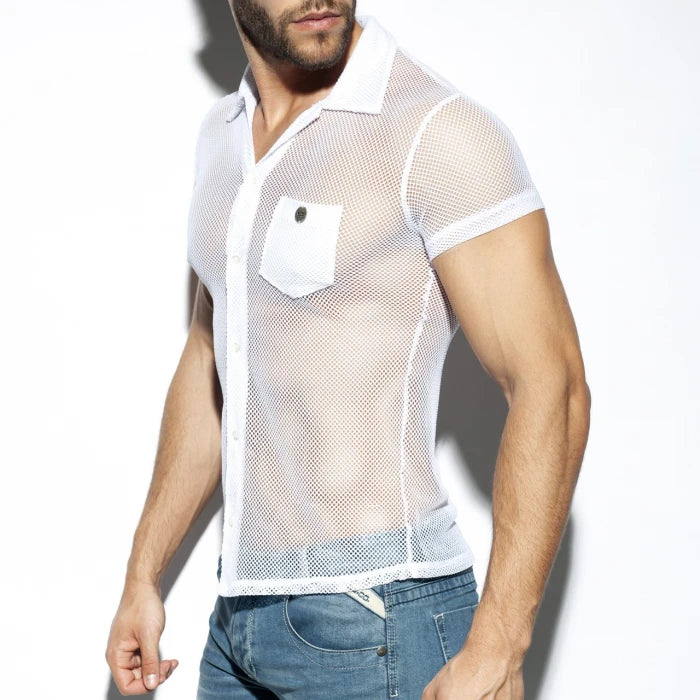 ES COLLECTION MESH SHORT SLEEVES SHIRT - WHITE